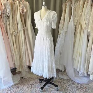Vintage 90s Jessica McClintock Wedding Dress Size 4 S Edwardian Tea Length White